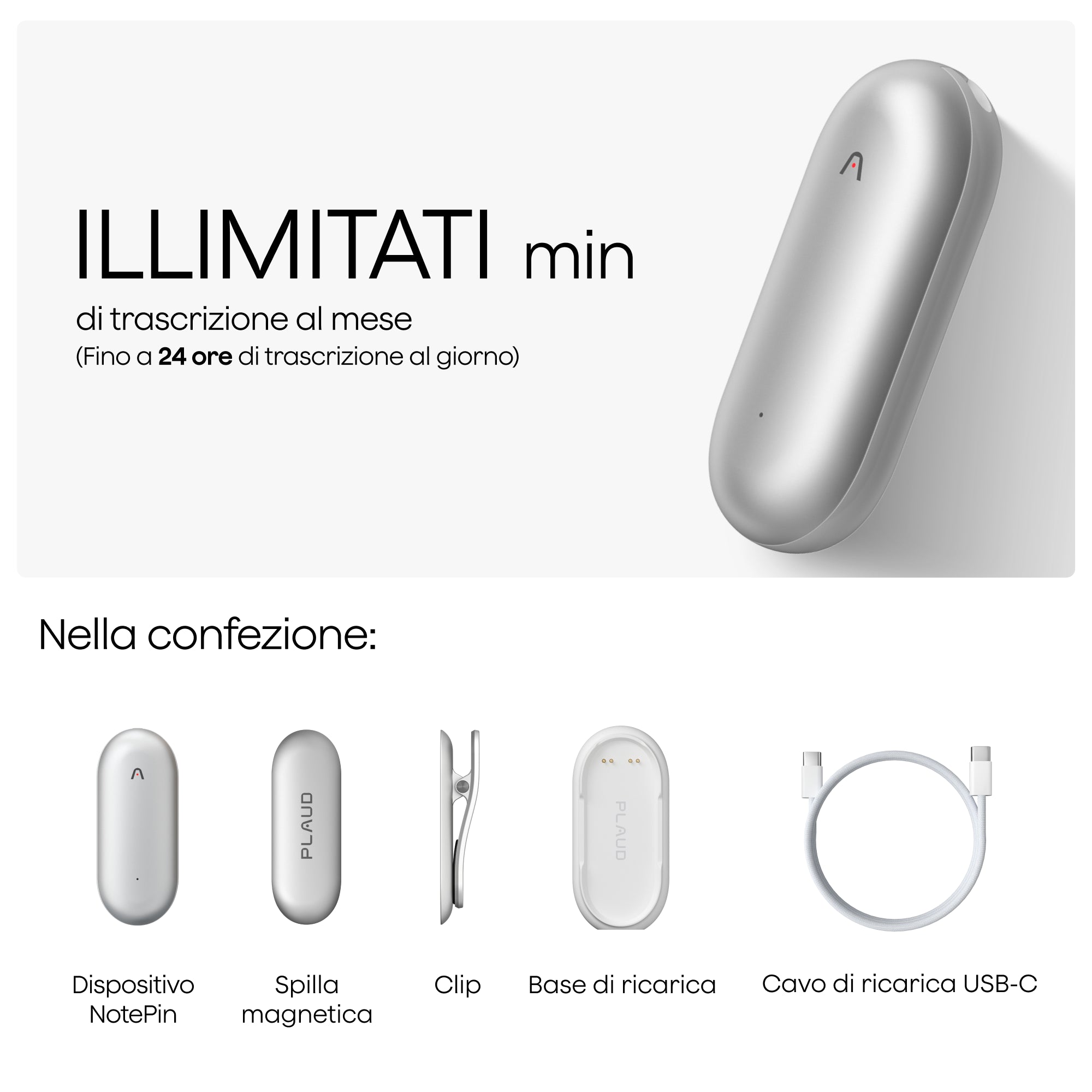 Plaud NotePin e Piano Annuale Illimitato AI