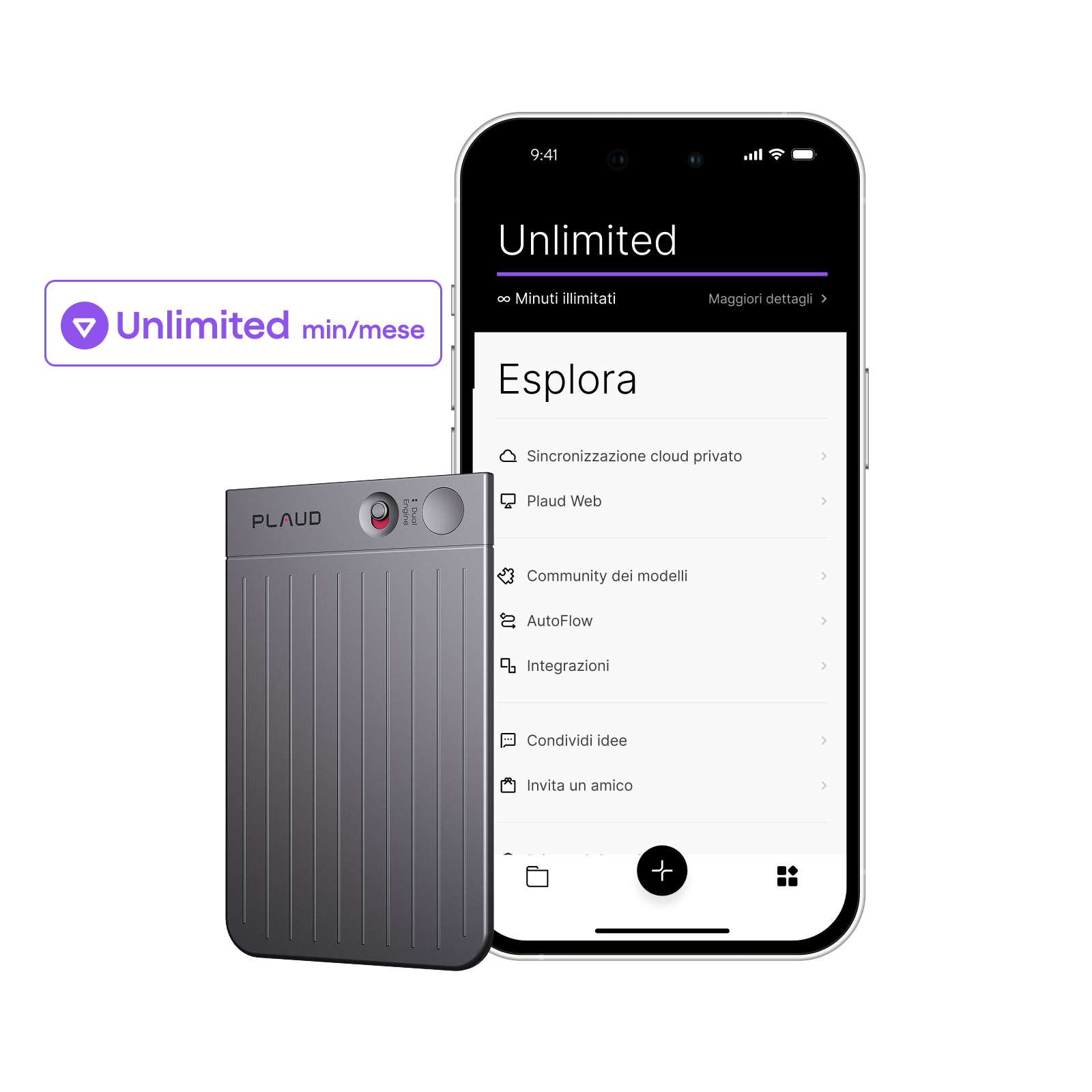 Plaud Note e Piano Annuale Illimitato AI