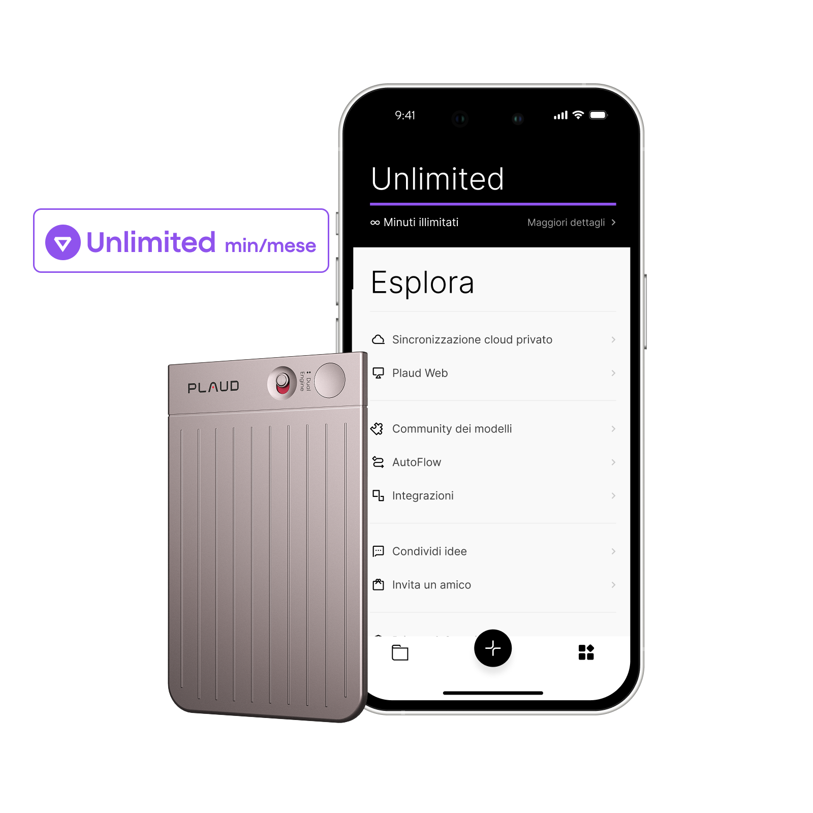 Plaud Note e Piano Annuale Illimitato AI
