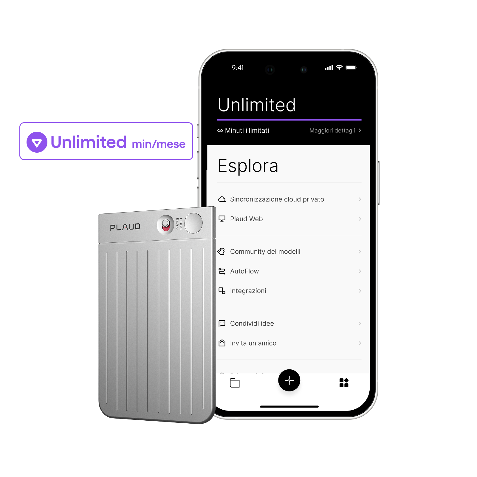 Plaud Note e Piano Annuale Illimitato AI