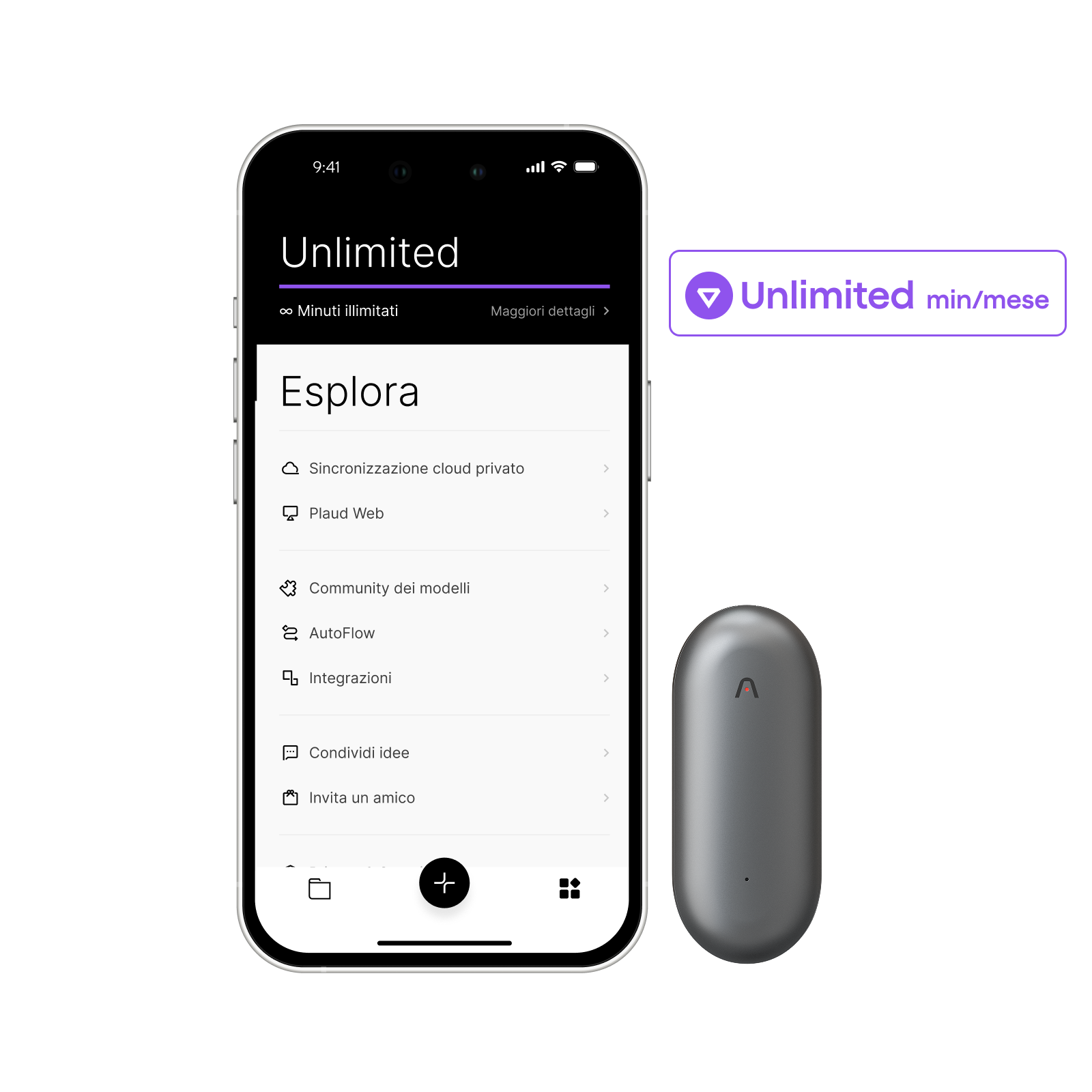 Plaud NotePin e Piano Annuale Illimitato AI