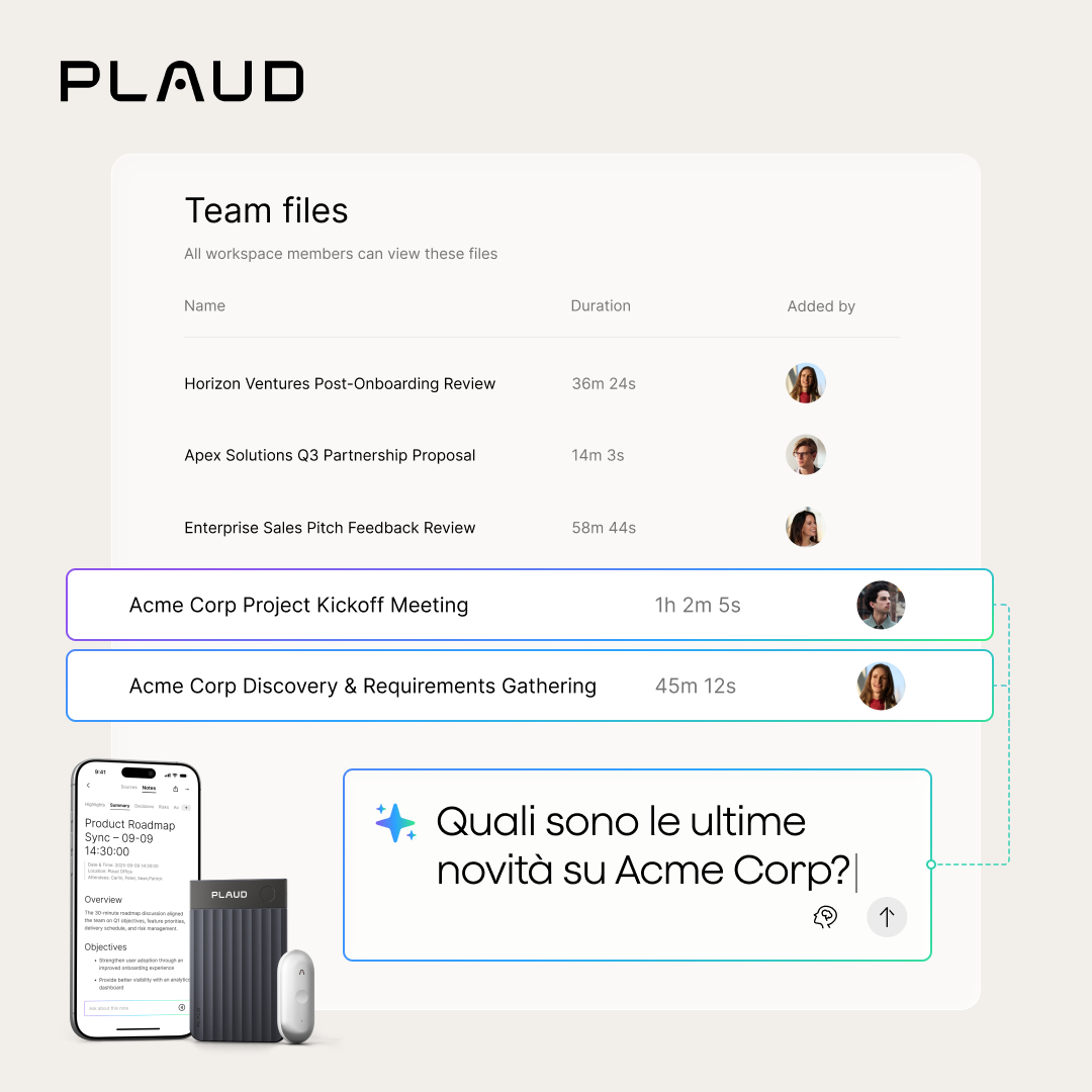 Plaud Team: dove le conversazioni diventano l'intelligenza condivisa del team