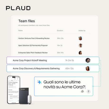 Plaud Team: dove le conversazioni diventano l'intelligenza condivisa del team