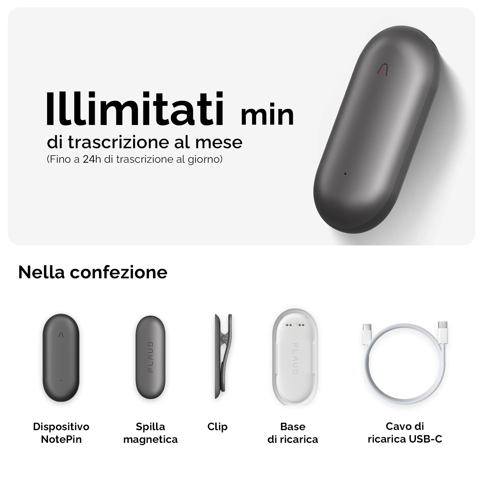 PLAUD NotePin e Piano Annuale Illimitato AI