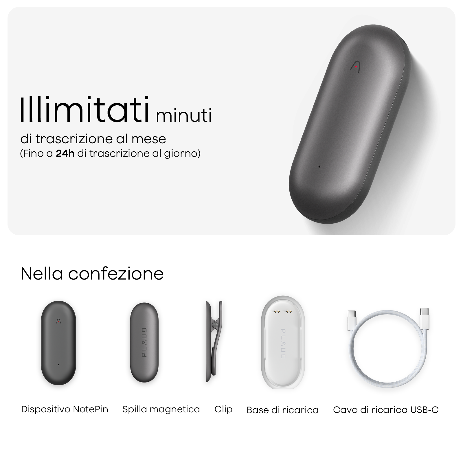 Plaud NotePin e Piano Annuale Illimitato AI