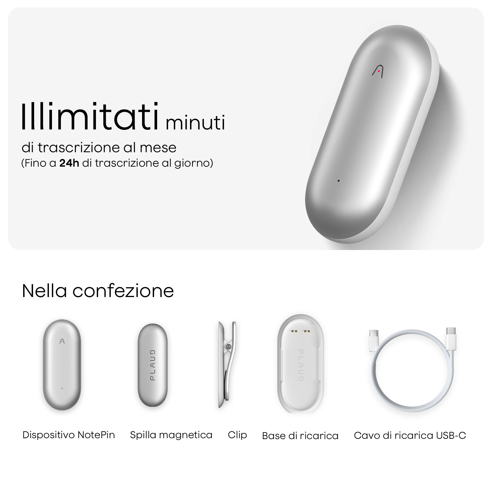 Plaud NotePin e Piano Annuale Illimitato AI