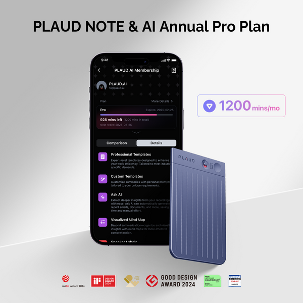 PLAUD NOTE e Pro Piano IA Annuale
