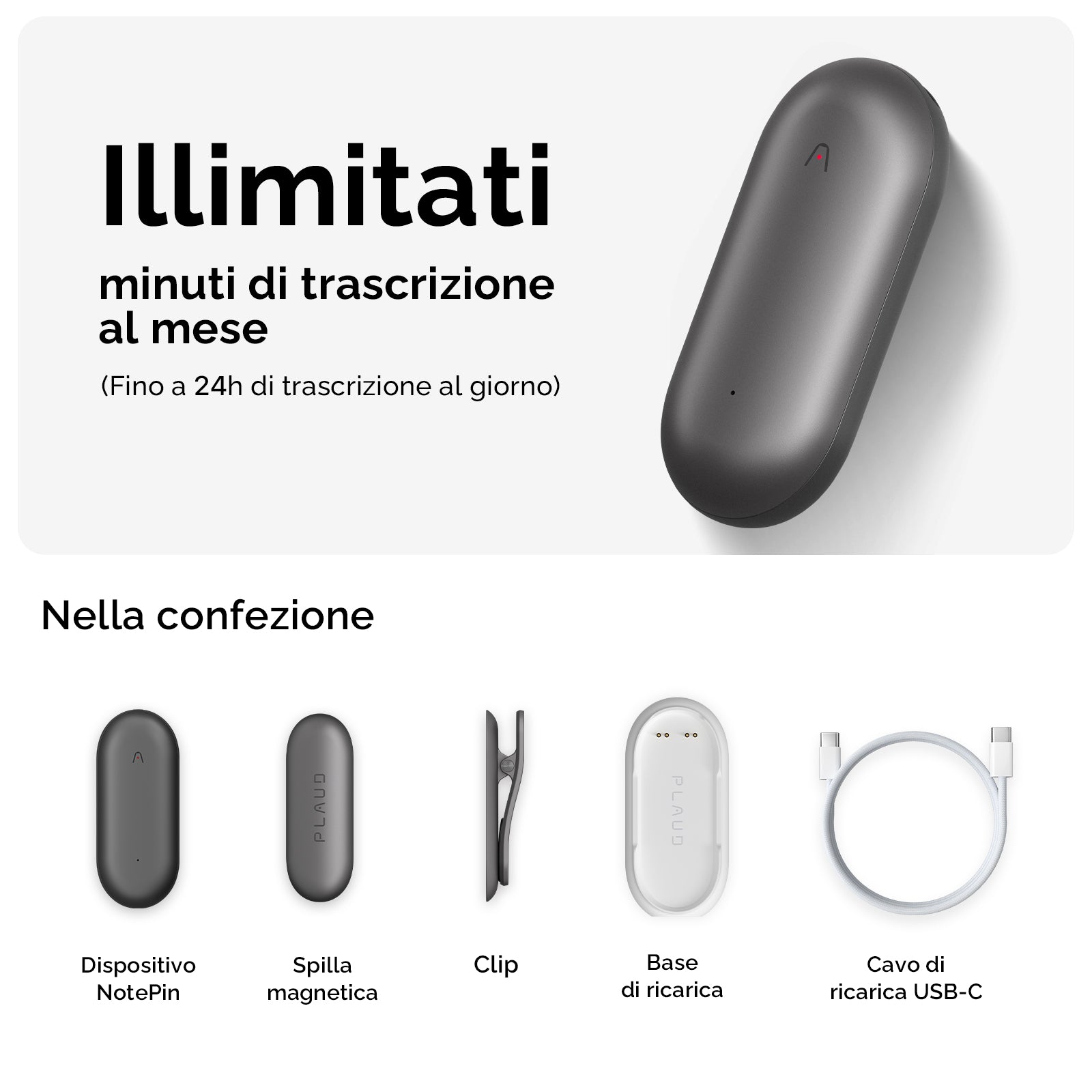 PLAUD NotePin e Piano annuale illimitato