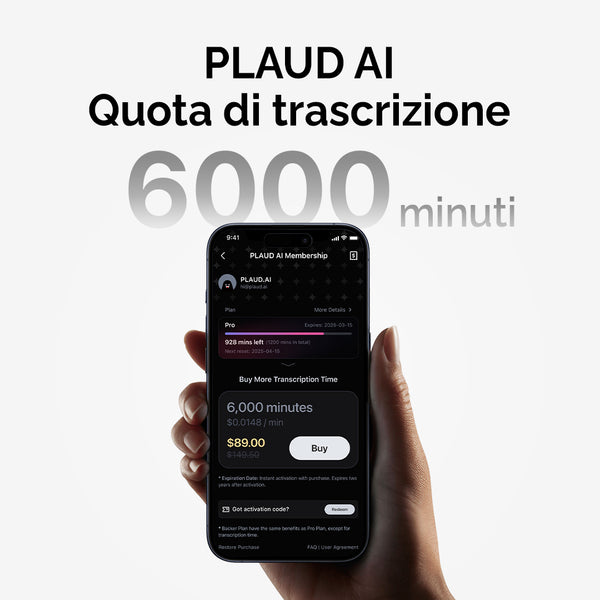PLAUD AI Abbonamento Annuale Pro & Quota di Trascrizione AI
