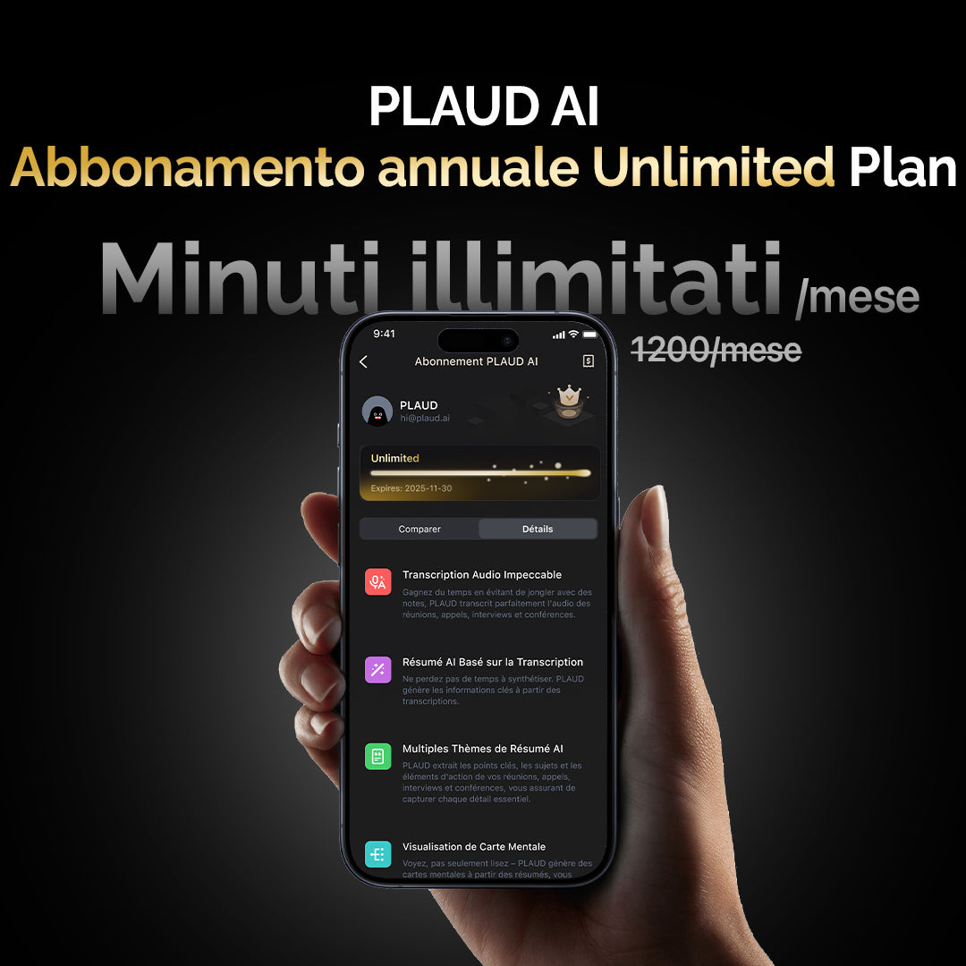 Abbonamento Annuale Illimitato PLAUD AI | Pacchetto doppio