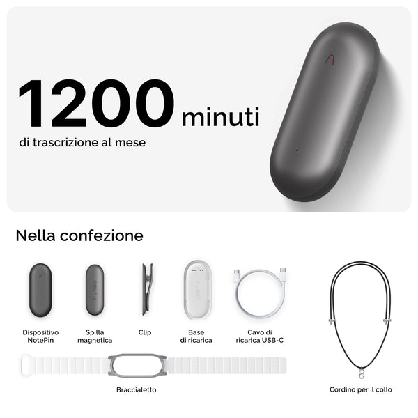 PLAUD NotePin e Pro Piano IA Annuale
