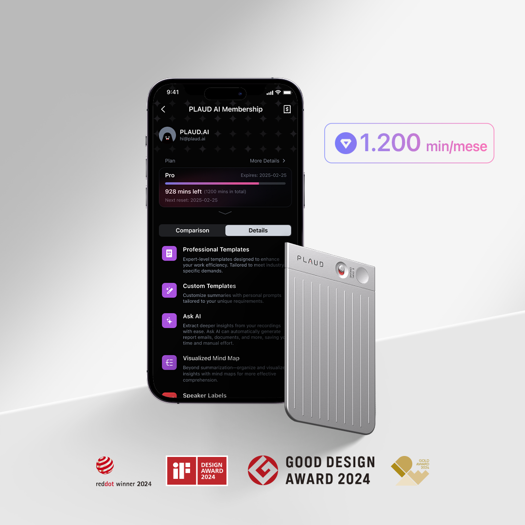 PLAUD NOTE e Pro Piano IA annuale