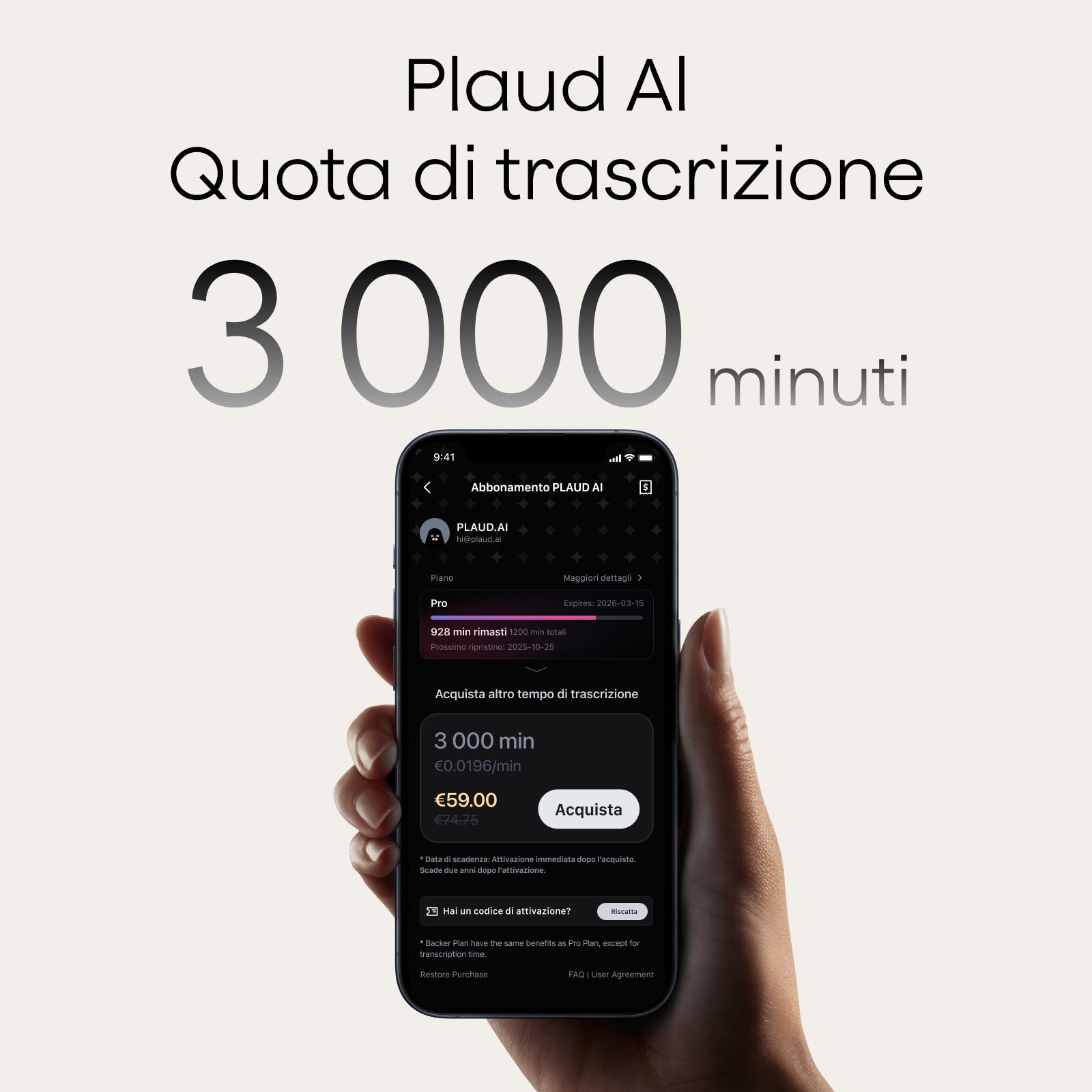 Plaud AI Abbonamento Annuale Pro e Quota di Trascrizione AI