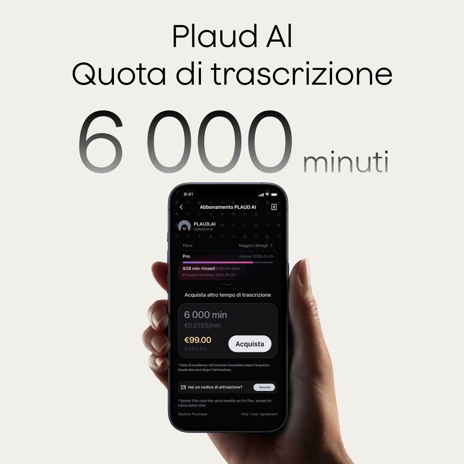 Plaud AI Abbonamento Annuale Pro e Quota di Trascrizione AI