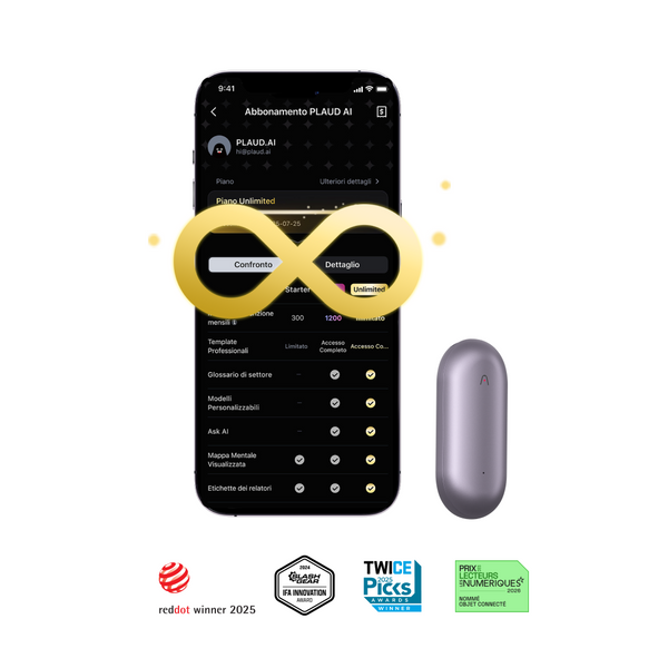 PLAUD NotePin e Piano Annuale Illimitato AI
