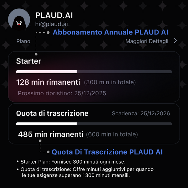 PLAUD AI Abbonamento Annuale Pro & Quota di Trascrizione AI
