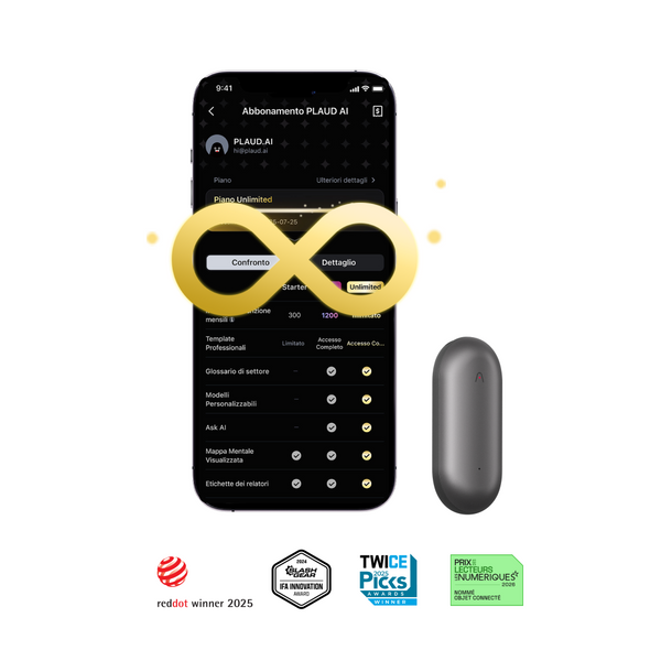 PLAUD NotePin e Piano Annuale Illimitato AI
