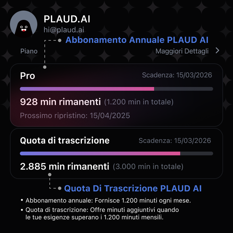 PLAUD AI Abbonamento Annuale Pro & Quota di Trascrizione AI