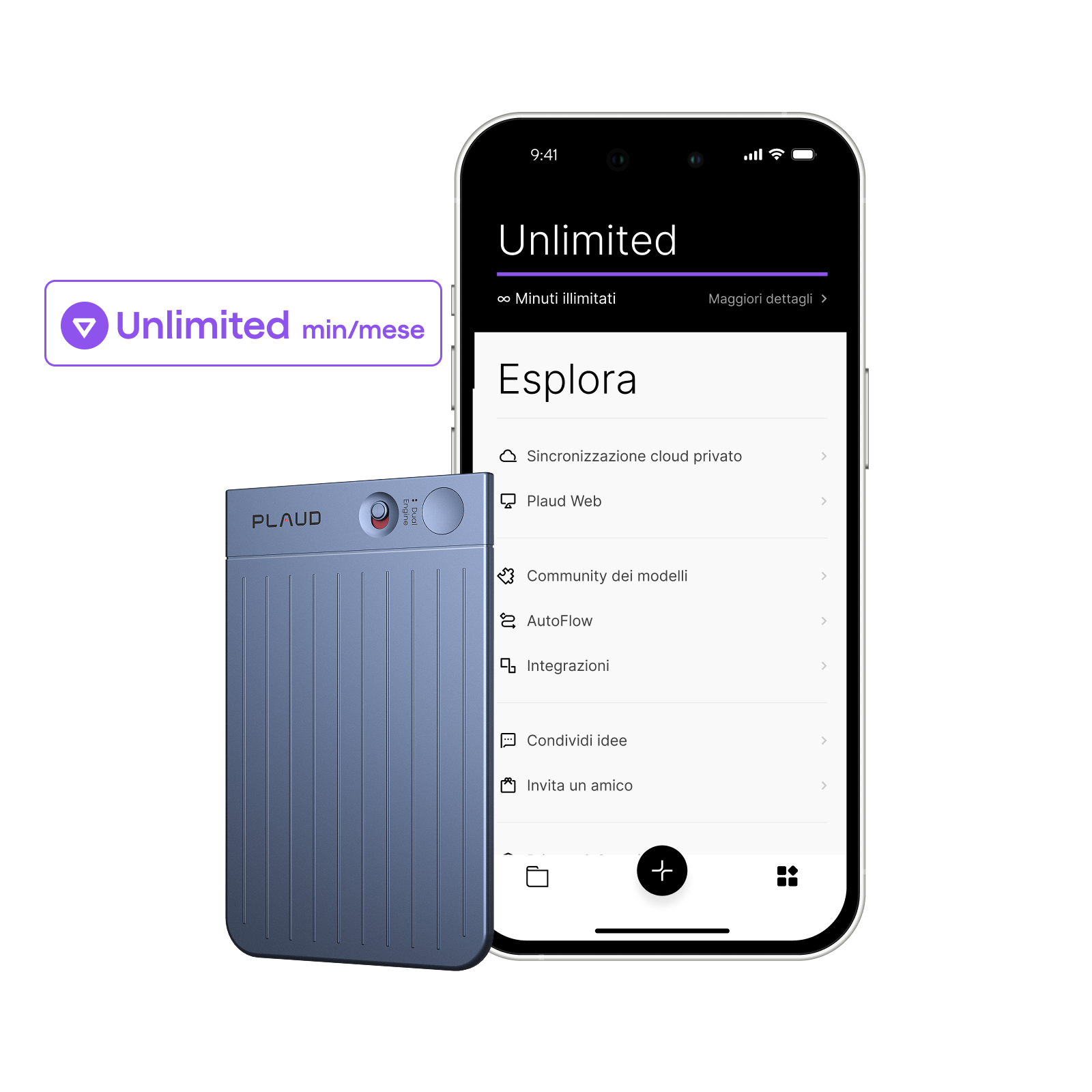 Plaud Note e 2 Piano Annuale Illimitato AI