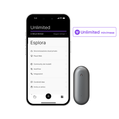 Plaud NotePin e Piano Annuale Illimitato AI
