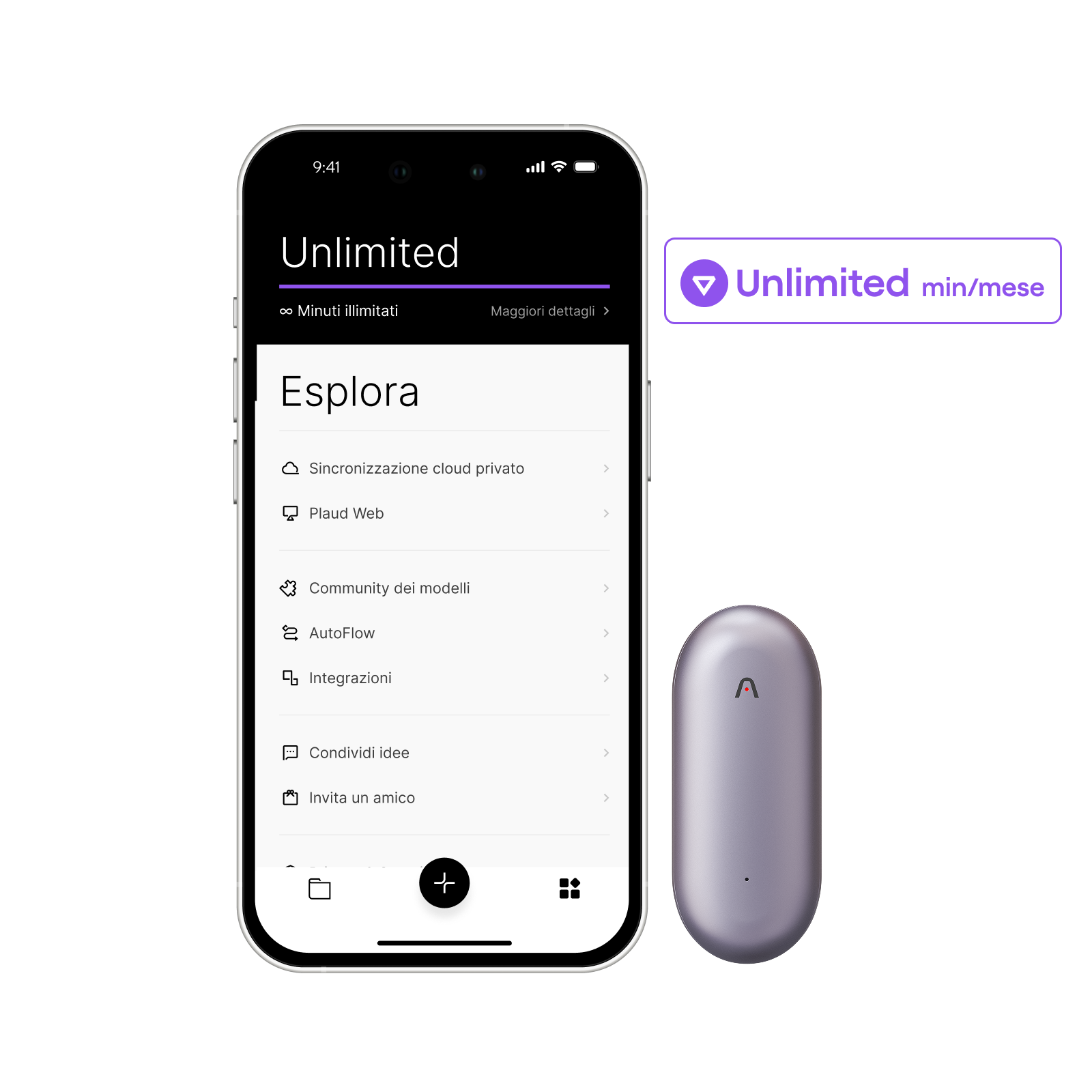 Plaud NotePin e Piano Annuale Illimitato AI
