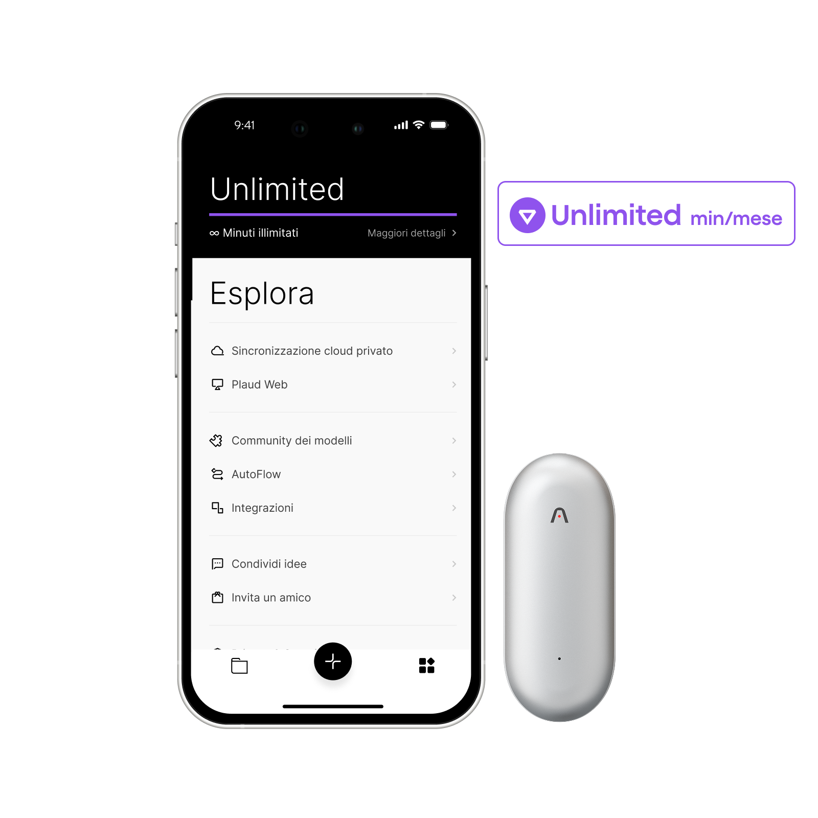 Plaud NotePin e 2 Piano Annuale Illimitato AI